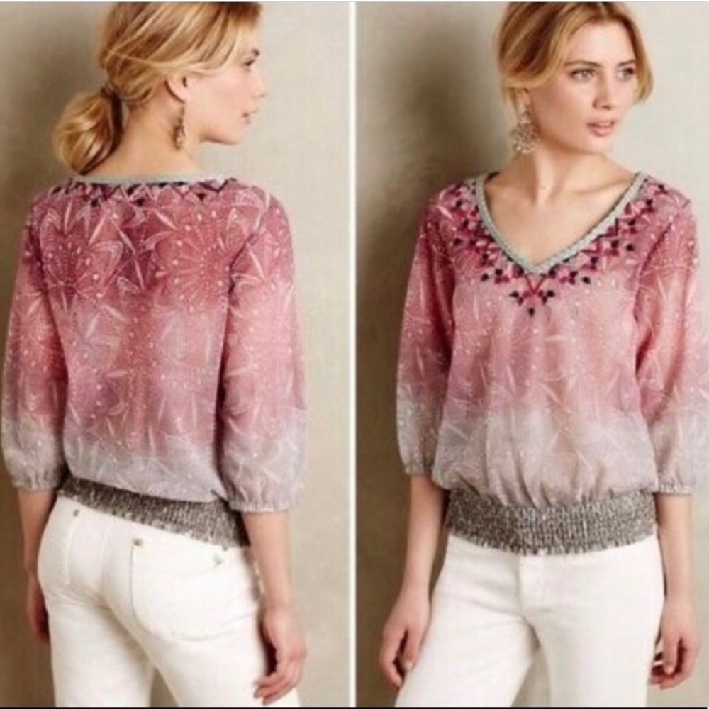 Akemi + Kin-Sheer 3/4 Sleeve Smock  Hem Top-S